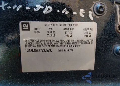 2007 Chevrolet Cobalt Lt z USA, uszkodzony, nr VIN 1G1AL15FX77355735